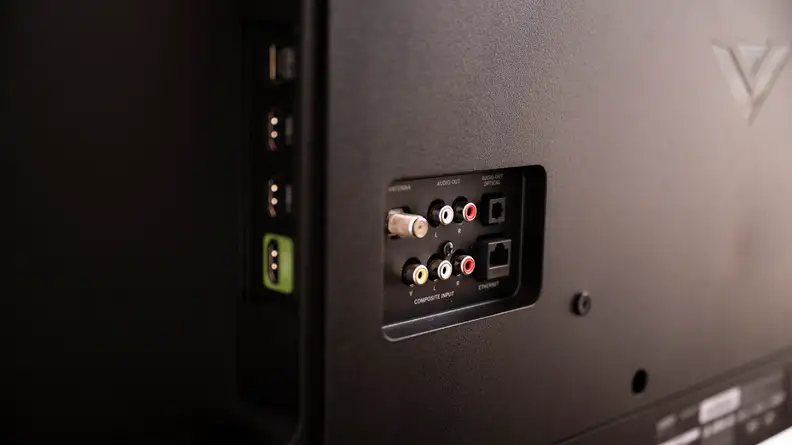 A close-up of the connectivity ports on the back of the Vizio M-Series MQ6