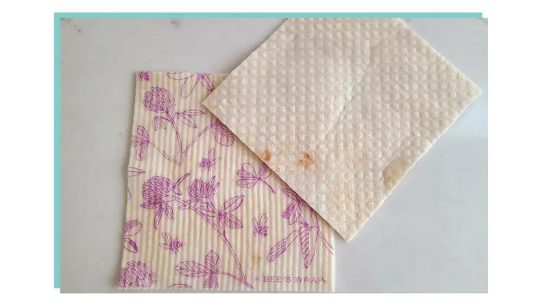 Stained Bee’s Wrap Swedish Dishcloths.