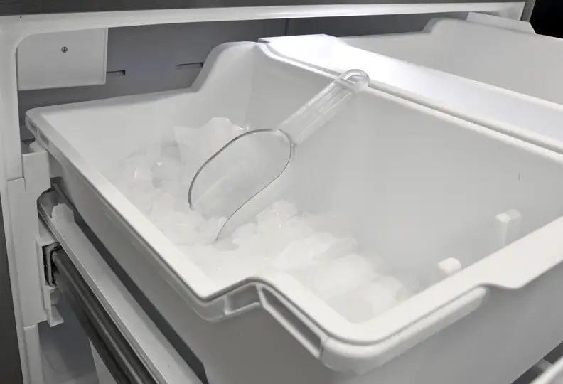 Fancier fridges like this one can even include two ice makers: One on the door with a dispenser, and one in the freezer. This one even comes with its own ice scoop!