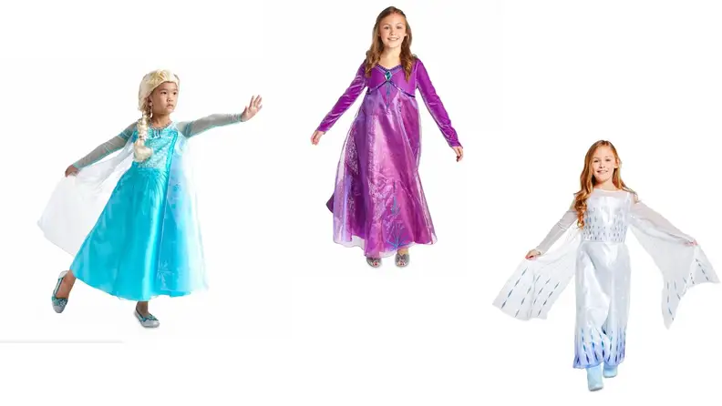 Three Elsa costumes from Frozen