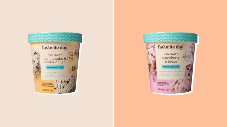 Two pints of dairy free ice cream from Favorite Day side by side.