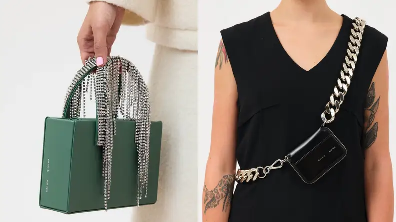 woman holding handbag, woman wearing crossbody wallet