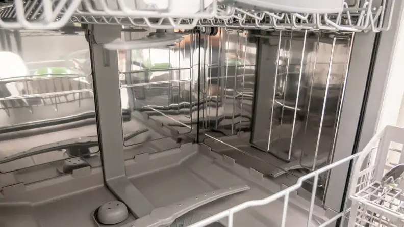 The hybrid interior of the Bosch 100 Series dishwasher.