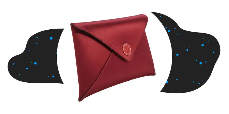 A red satin clutch purse.