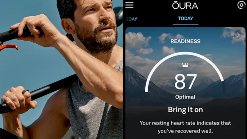 A man wearing the Oura Ring Gen 3 while riding a bike.