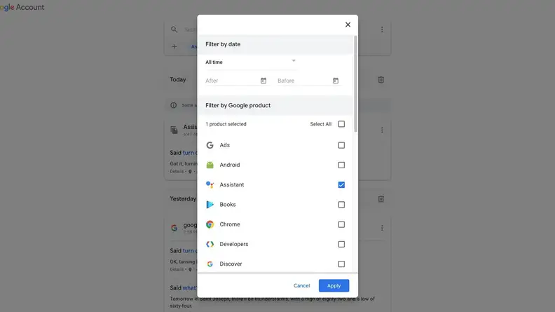 Screenshot of Google settings