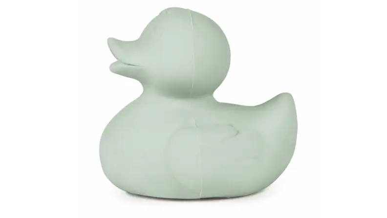 An all-natural, sustainably made rubber ducky bath toy.