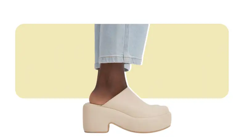 A heeled leather clog that has a puffed profile.