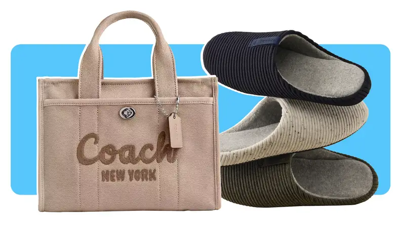 A tote bag and three slippers.