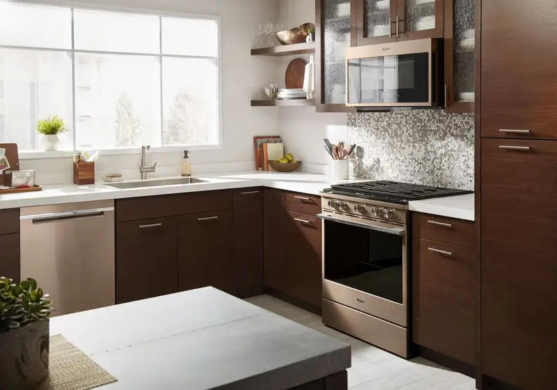 A new coppery finish from Whirlpool called Sunset Bronze