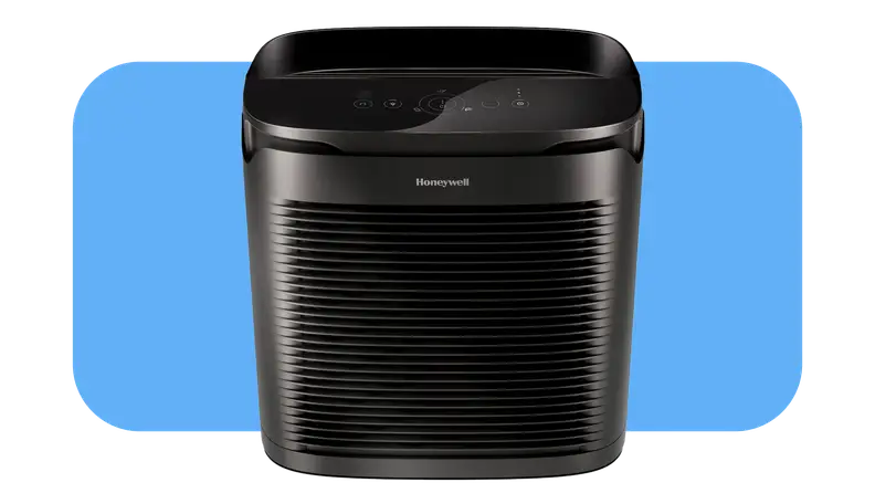 Black Honeywell Power Plus True HEPA air purifier with vents on front.