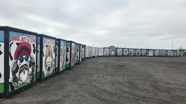 Portable container box lined up in an open space