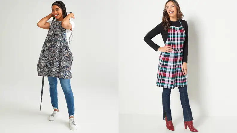 Vera Bradley apron on two models