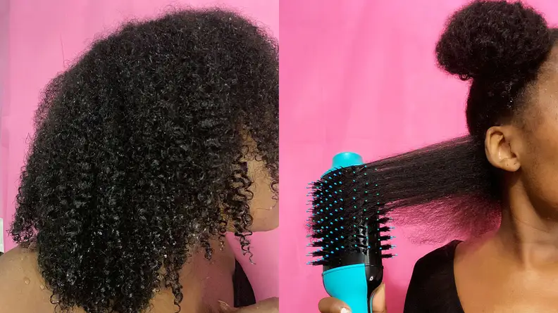 The author using the Revlon One-Step Hair Dryer and Volumizer.
