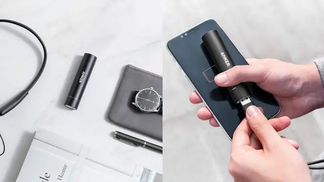 Person plugging a cord into their Anker PowerCore+ Mini