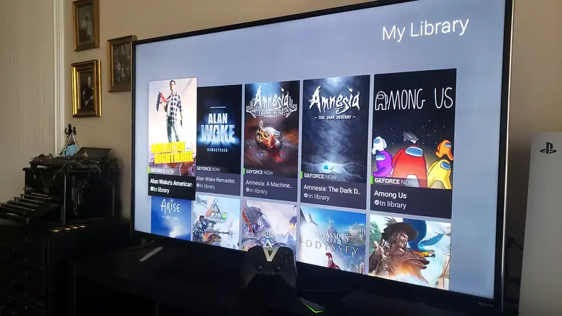 A TV set up in a living room