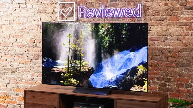 The LG C3 television with a vibrant nature scene onscreen.