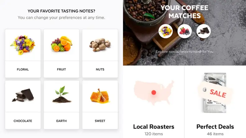 User interface for Spinn coffee maker app