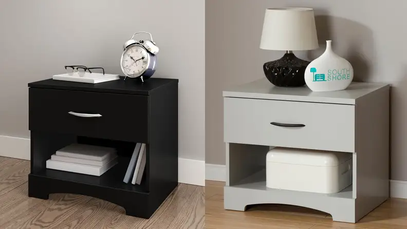 Home Depot nightstand against wall