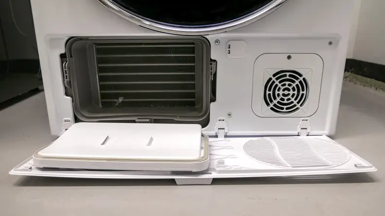 An up-close view of the Beko HPD24414W dryer's evaporator.