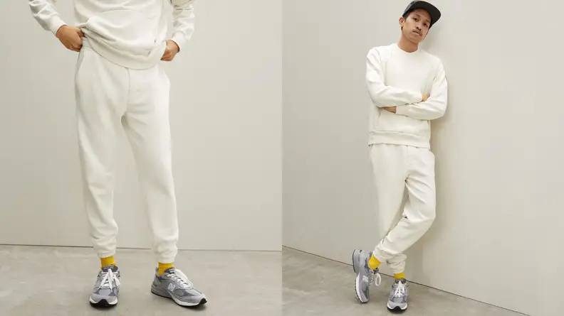 Man wearing white track pants