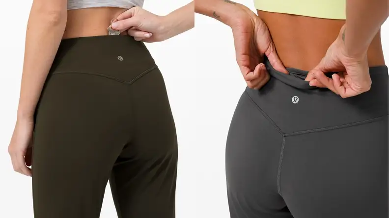 A closeup of the zippered back waist pocket on Lululemon Align joggers
