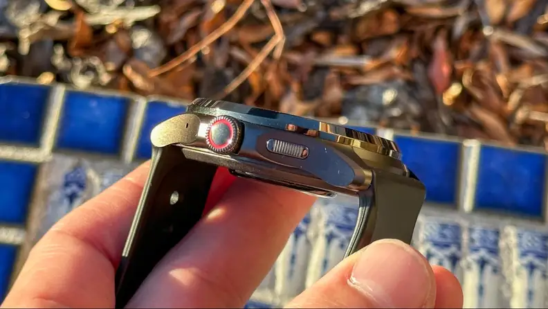 The buttons of the Ticwatch Pro 5, on display.