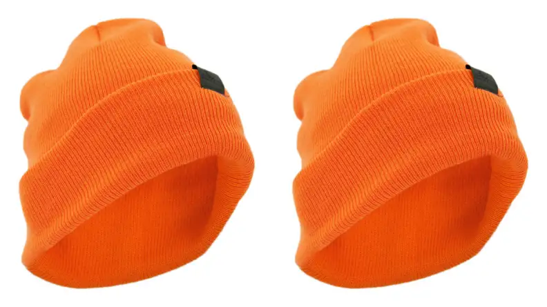 Side-by-side images of an orange beanie
