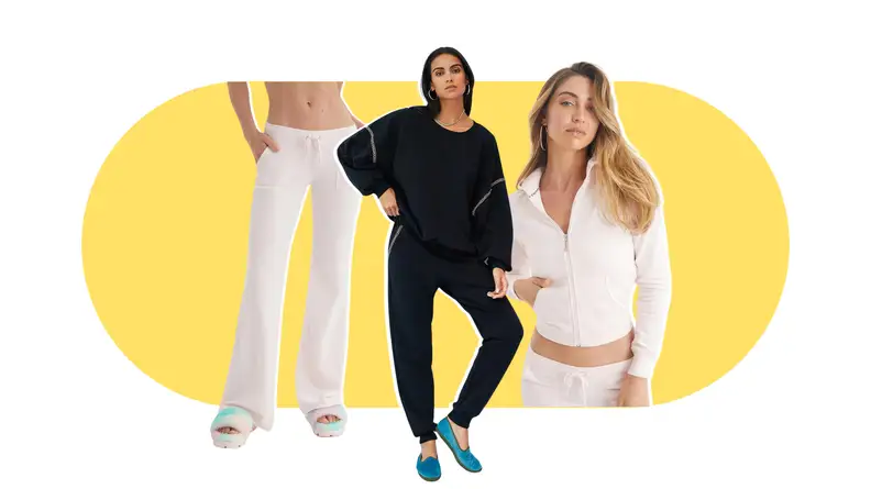 Tracksuits in light pink and black.
