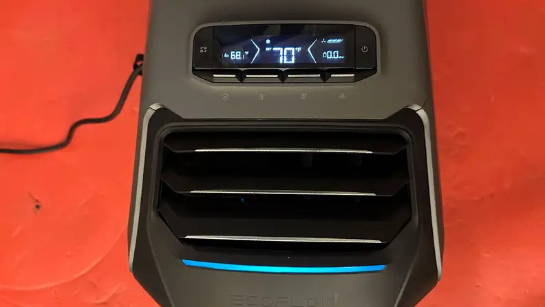 A close-up of the top of the EcoFlow Wave 2, showcasing its control panel.