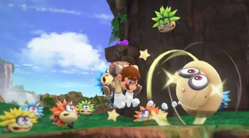 Screen grab of Nintendo character Mario in animated game.