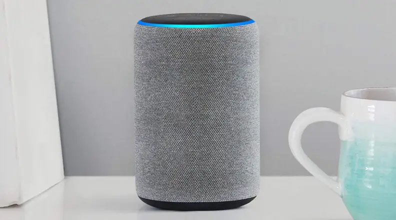 Echo Plus on table next to mug