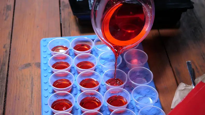 Pouring red Jell-O
