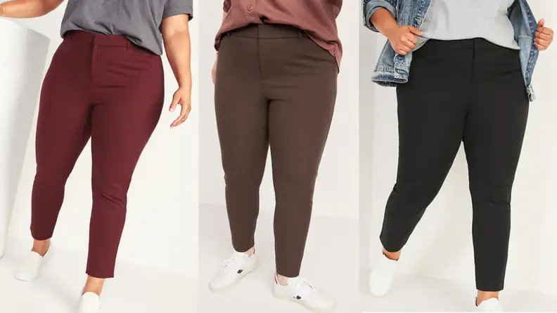 Various close ups of legs wearing different colored pixie pants