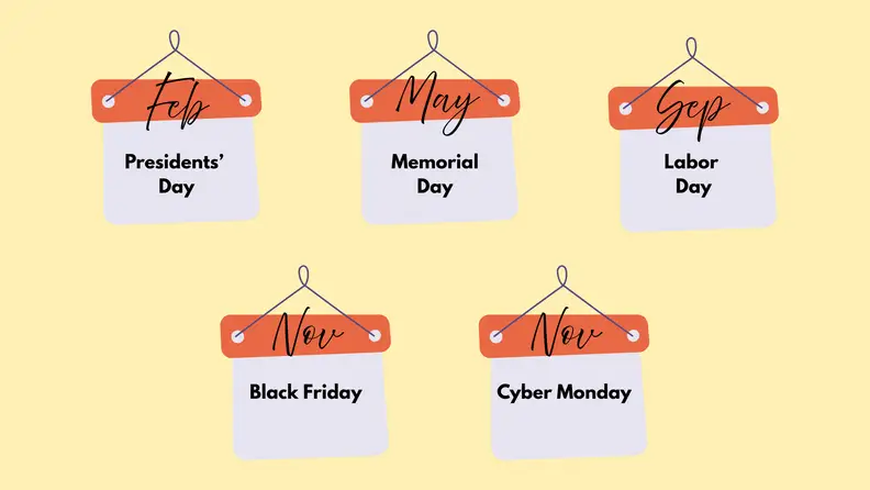 5 calendars on a yellow background