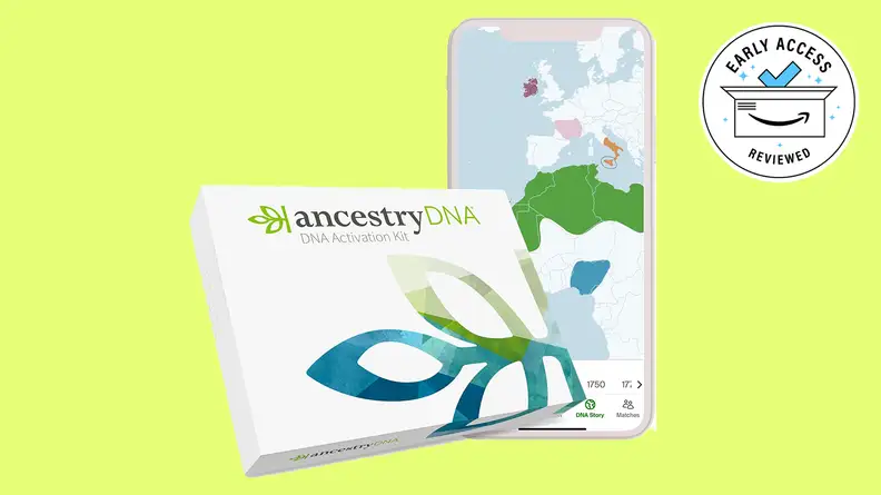 AncestryDNA on a yellow background