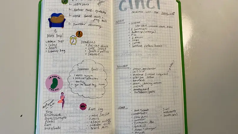 Stickers on a journal.