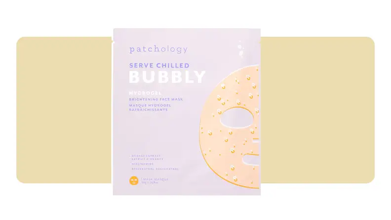 Single packet Patchology's Serve Chilled Bubbly Hydrogel Brightening Face Mask.