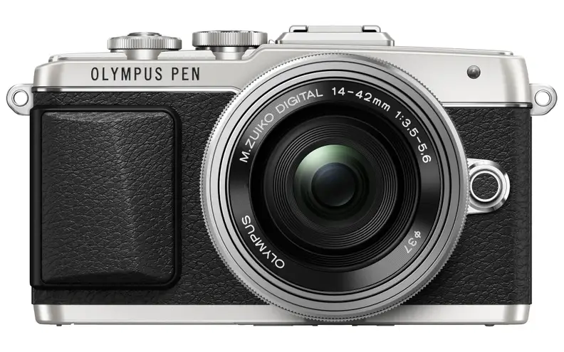 The E-PL7 comes in a black, white, or this silver two-tone finish.