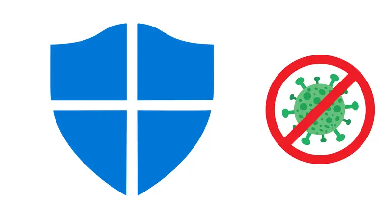 Microsoft Defender shield icon with a no-virus symbol representing built-in Windows antivirus protection.