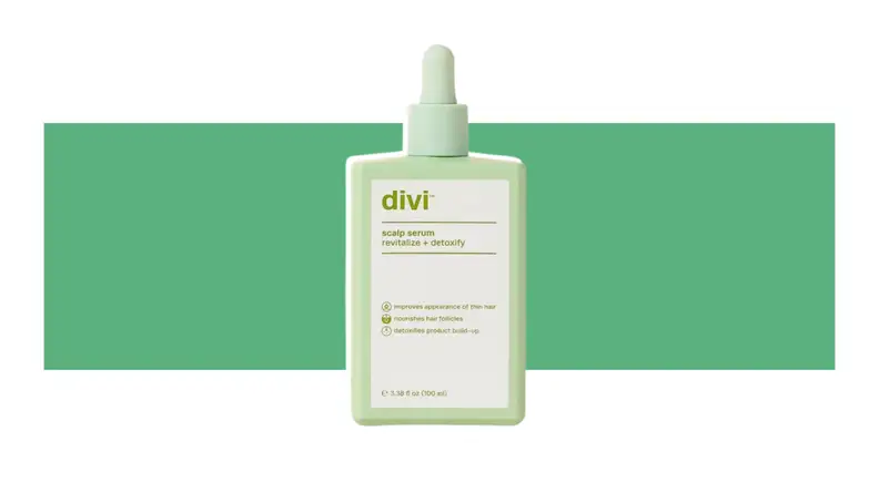 Divi hair product on a green background.