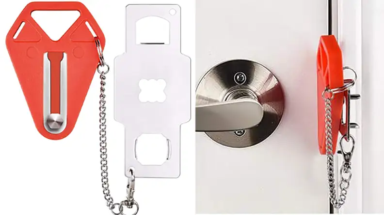 Portable lock shoved inside a door.