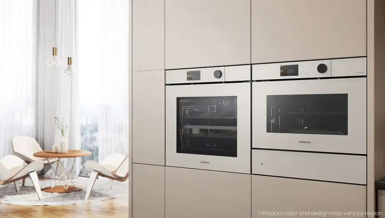 Samsung's new smart wall oven, installed in a modern kitchen.