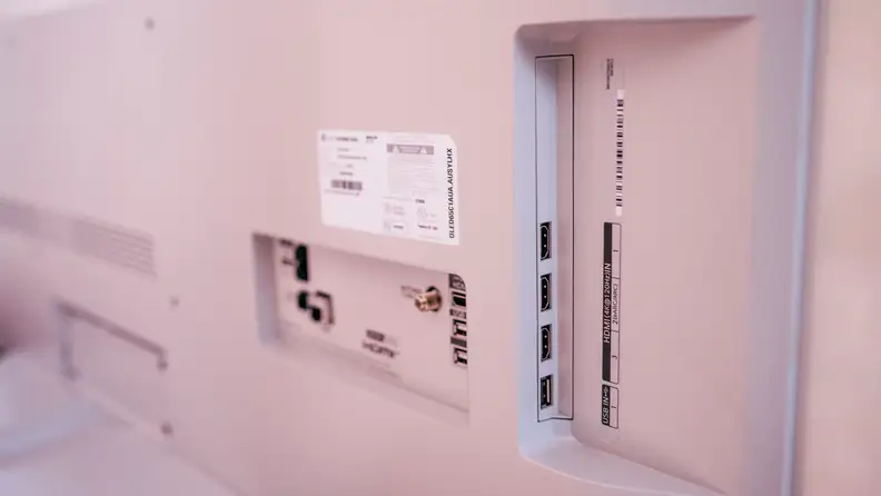 The HDMI 2.1 inputs on the back of the LG C1 OLED TV