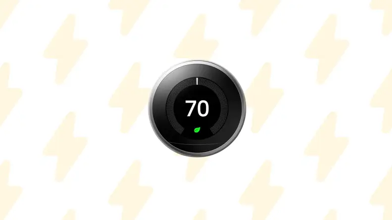 A thermostat on a background with lightning bolts