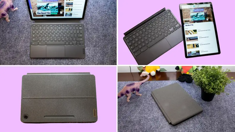 A collage featuring the Duet 3's keyboard and upholstered case.