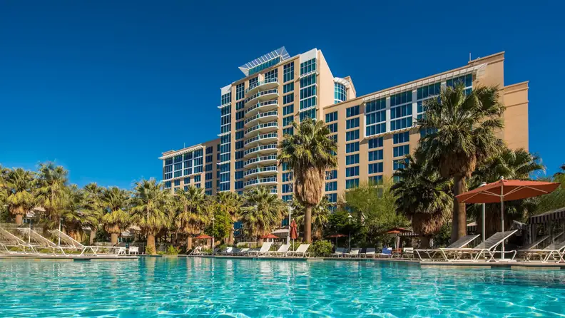 A casino hotel with an expansive pool