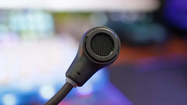 A close up of a gaming headset mic