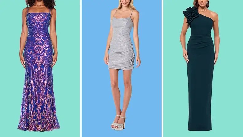 Collage of three prom dresses sold at JC Penney.