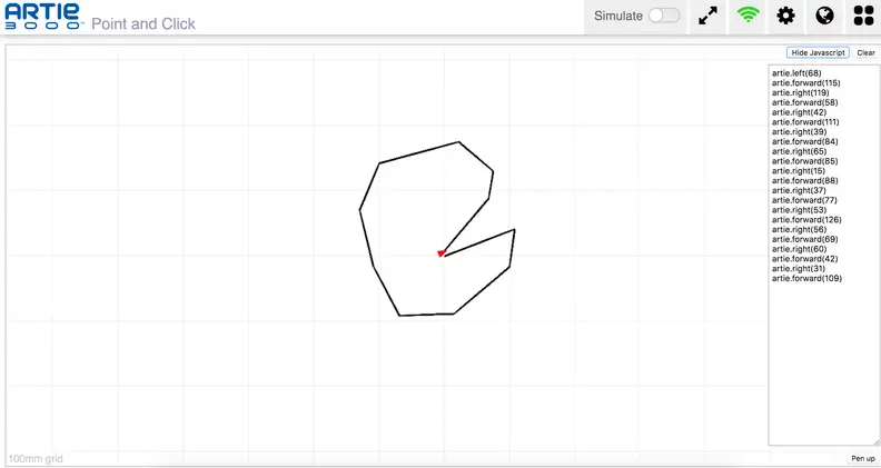 Younger children may enjoy drawing designs in the Point and Click module, and watching Artie 3000 create them in real life.